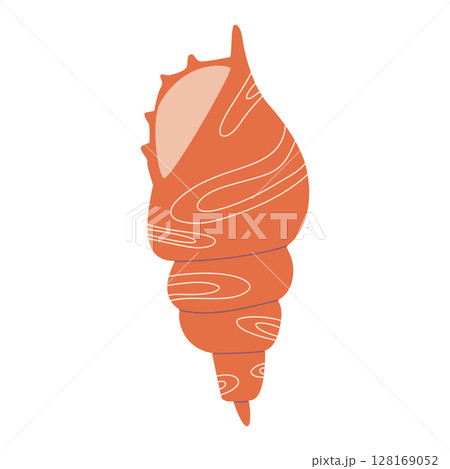 Sea shell, vector illustration isolated on white background. Hand drawing of saltwater seashell, clam, conch Sea shell, vector illustration isolated on white background. Hand drawing of saltwater seashell, clam, conch 128169052