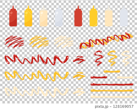 番茄醬、蛋黃醬和芥末線插畫素材集 番茄醬、蛋黃醬和芥末線插畫素材集 128169057