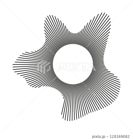 Circular wave. Voice symbol. Radial frame.Sound circle lines. Sound ring mockup. Wavy design frame pattern. Radial rays. Equalizer logo, radial spectrum. Depicting audio music simple icon. 128169082
