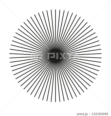Circular lines simple element. Radial circle lines pattern. Symbol of Sun star rays flat icon. Design trendy sample. Spokes with radiating stripes. Abstract illusion geometric black shape. Circular lines simple element. Radial circle lines pattern. Symbol of Sun star rays flat icon. Design trendy sample. Spokes with radiating stripes. Abstract illusion geometric black shape. 128169090