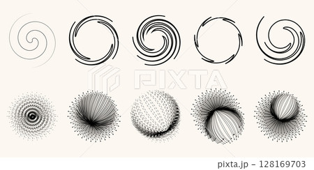 Black and White Abstract Circular Line and Dot Elements 128169703