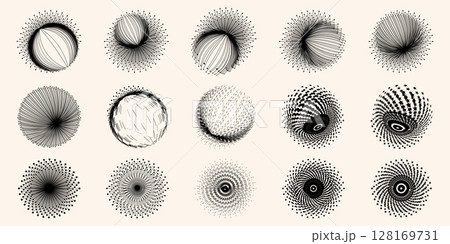 Black and White Abstract Circular Line and Dot Elements 128169731