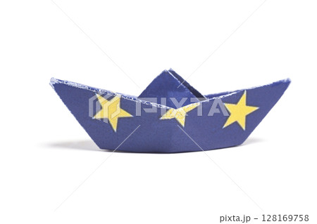 Origami boat with European flag Origami boat with European flag 128169758