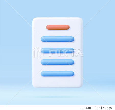 3D minimal document or text list icon 3D minimal document or text list icon 128170220