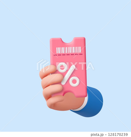 3D hand holding discount coupon with percentage sign 128170239