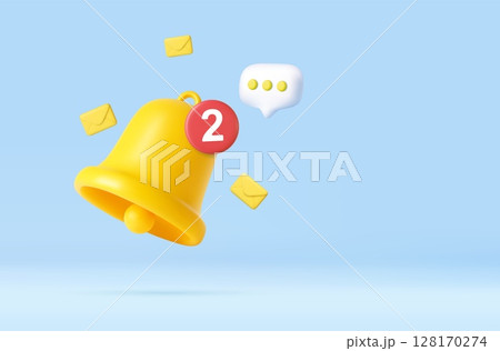 3D notification bell with messages and emails 128170274