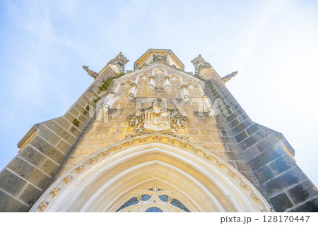 Explore the intricate architecture of the Schwarzenberg Tomb located in Domanin near Trebon, Czechia. This historic site showcases detailed stonework and stunning design features. 128170447