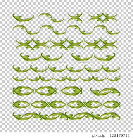 Set of watercolor green leaf swirls elements to create various seamless borders. Botanical pattern clipart perfect for wedding invitations, eco-design, stationery, spring, summer design, scrapbook Set of watercolor green leaf swirls elements to create various seamless borders. Botanical pattern clipart perfect for wedding invitations, eco-design, stationery, spring, summer design, scrapbook 128170715