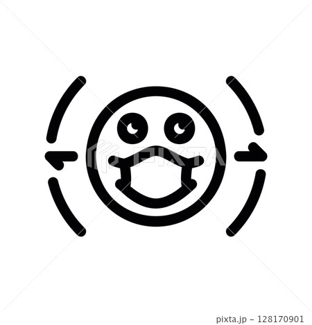 Person in a face mask inside a protective circle with arrows 128170901