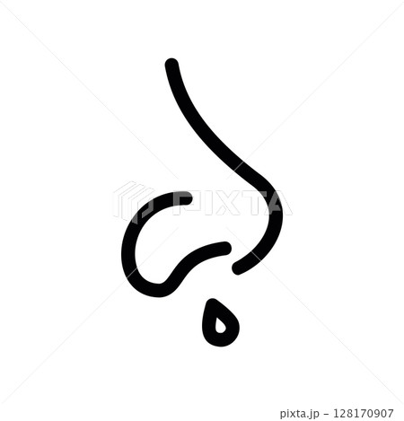 Line art icon of a runny nose, a common cold or allergy symptom Line art icon of a runny nose, a common cold or allergy symptom 128170907