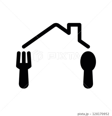 Food delivery service icon with a fork, spoon, and roof 128170952
