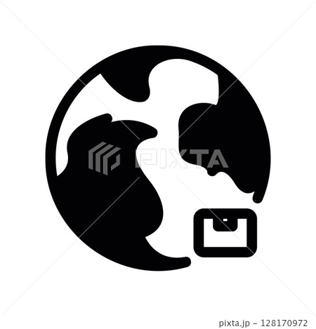 Worldwide shipping icon with a globe and a package symbol Worldwide shipping icon with a globe and a package symbol 128170972