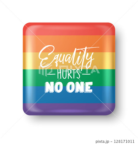 Rainbow Pride Square Button. Equality Hurts No One Badge. LGBTQ Symbol, Diversity, Support, Inclusion, Human Rights Vector Icon. Colorful Pin Design for Events, Parade, Festival Rainbow Pride Square Button. Equality Hurts No One Badge. LGBTQ Symbol, Diversity, Support, Inclusion, Human Rights Vector Icon. Colorful Pin Design for Events, Parade, Festival 128171011