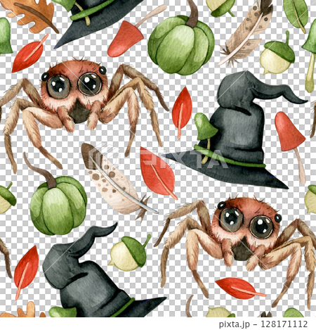 seamless pattern of the theme of halloween, witchcraft, magic. cute watercolor print for kids seamless pattern of the theme of halloween, witchcraft, magic. cute watercolor print for kids 128171112