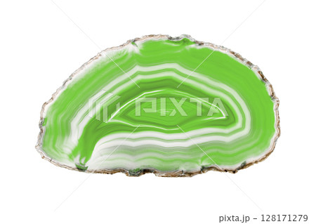 Painted Green Agate Slice with White Veins on White Background for Jewelry Painted Green Agate Slice with White Veins on White Background for Jewelry 128171279