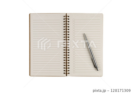 Lined Notebook with Pen Spiral White Background Lined Notebook with Pen Spiral White Background 128171309
