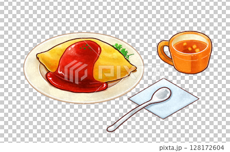 Hand-drawn illustration of omurice 128172604