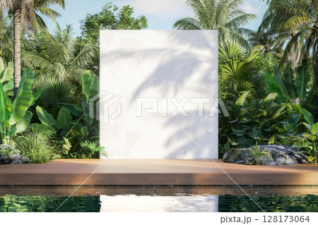 3D render of a white wall casting tropical plant shadows 3D render of a white wall casting tropical plant shadows 128173064