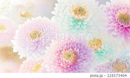 鮮やかな菊と金箔のイラスト背景 128173404