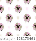 Seamless pattern with funny sheep made of yarn balls 128173461