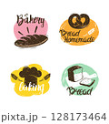 Bakery logotypes set. Colorful doodle bakery logos and labels collection 128173464