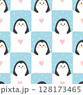 Seamless checked pattern with cute cartoon penguins 128173465