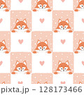 Seamless checked pattern with cute cartoon fox. Baby print 128173466