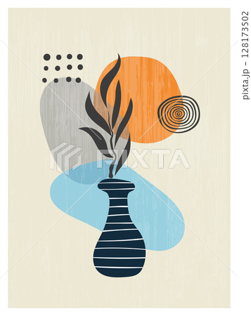 Abstract poster in scandinavian style. Minimal shapes and flower 128173502