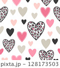 Seamless love pattern with cartoon pink hearts. Valentines day vector illustration 128173503