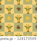 Seamless tropical pattern with giraffe and palm leaves. Checked summer print 128173509