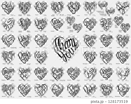 Heart shaped Thank you typography set in 44 languages Heart shaped Thank you typography set in 44 languages 128173519
