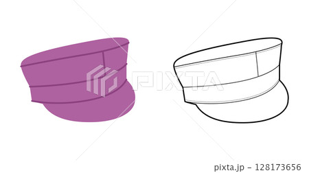 Baker Boy Cap with Peak. Hat Head Fashion accessory clothing technical illustration. Vector headgear for Men Baker Boy Cap with Peak. Hat Head Fashion accessory clothing technical illustration. Vector headgear for Men 128173656