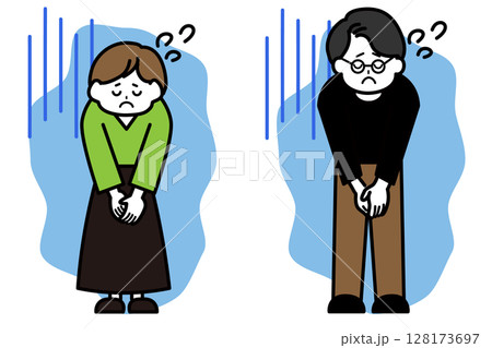 お辞儀をする男女のイラスト　謝罪 128173697