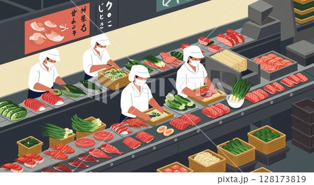 厳格な品質管理の下で、食品が生産される工場内 128173819