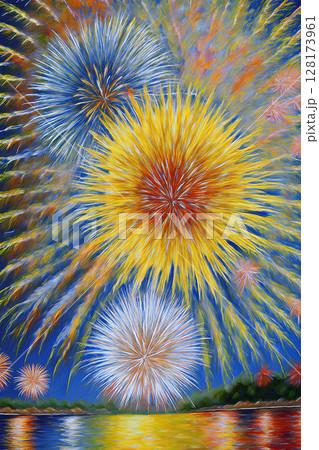 花火　油絵風 128173961