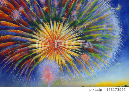 花火　油絵風 128173965