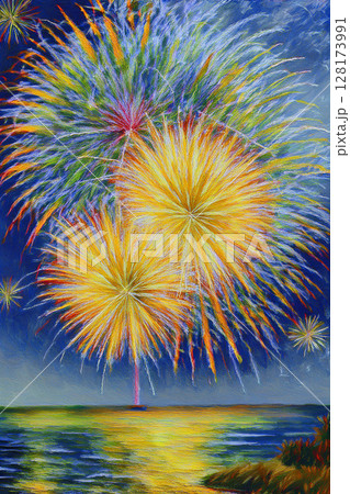 花火　油絵風 128173991