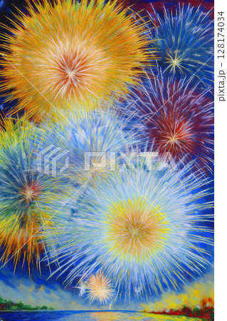 花火 油絵風 花火 油絵風 128174034