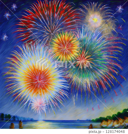 花火 油絵風 花火 油絵風 128174048