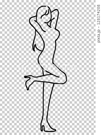Silhouette of a long-haired woman wearing high heels posing sexy 128174208