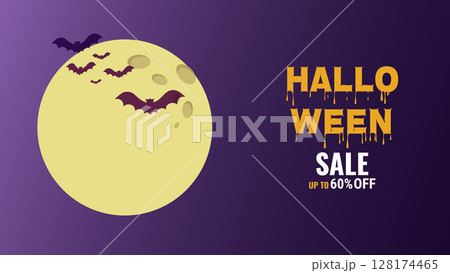 Halloween sale promo banner template offer design. Festive creepy design poster website. Vector illustration. Halloween sale promo banner template offer design. Festive creepy design poster website. Vector illustration. 128174465