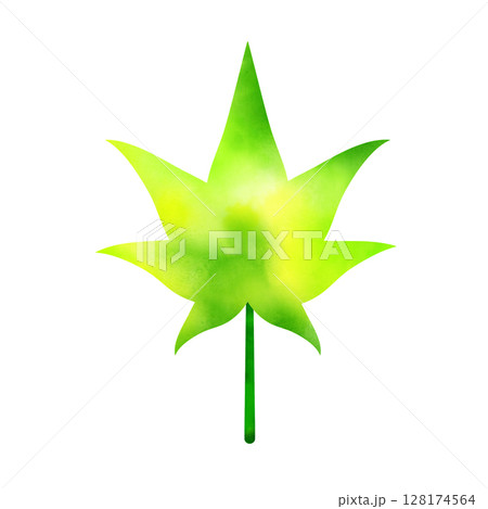 シンプルな青紅葉の葉っぱ水彩風イラスト素材　白バックPNG 128174564