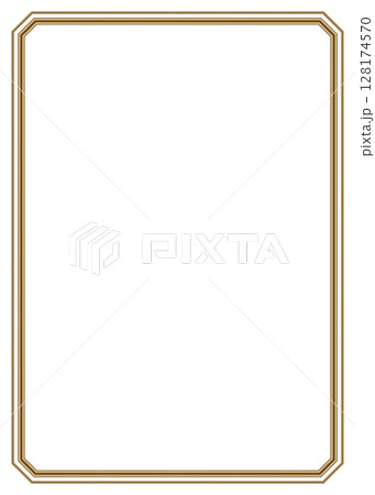 シンプルなメタリック銅色フレーム枠イラスト素材　レトロ感ブラウン額縁　背景白バックpng 128174570