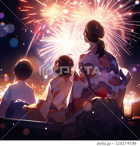 季節のイベント／家族で楽しむ花火大会　 128174596