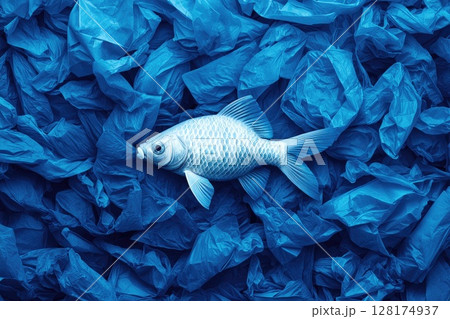 Fish Swimming in Plastic Waste Environment 128174937