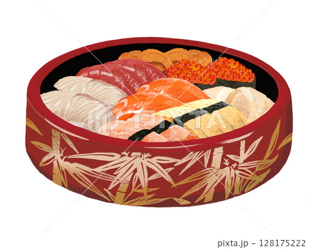 握り寿司(竹模様、赤桶)バランなし 握り寿司(竹模様、赤桶)バランなし 128175222