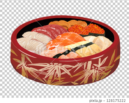握り寿司(竹模様、赤桶)バランなし 握り寿司(竹模様、赤桶)バランなし 128175222