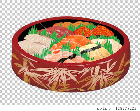 帶柄握壽司（竹紋紅桶） 128175223