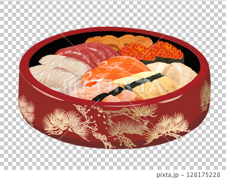 Nigiri sushi (pine pattern, red bucket) without handle Nigiri sushi (pine pattern, red bucket) without handle 128175228