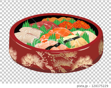 Nigiri sushi (pine pattern, red bucket) with handle Nigiri sushi (pine pattern, red bucket) with handle 128175229